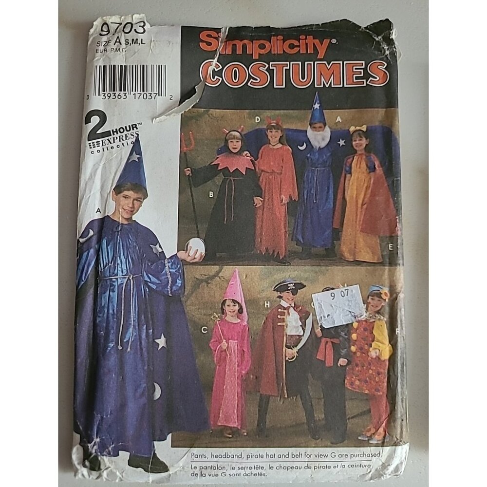 Simplicity 9703 Child Wizard Pirate + Costume Cape Robe Tunic Size S M L